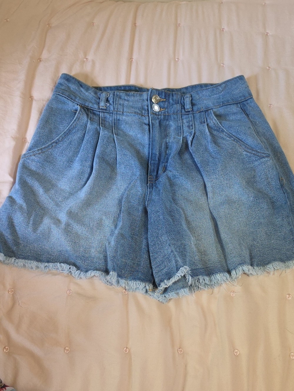 wild fable Light Blue Denim High-Waist Pleated Shorts